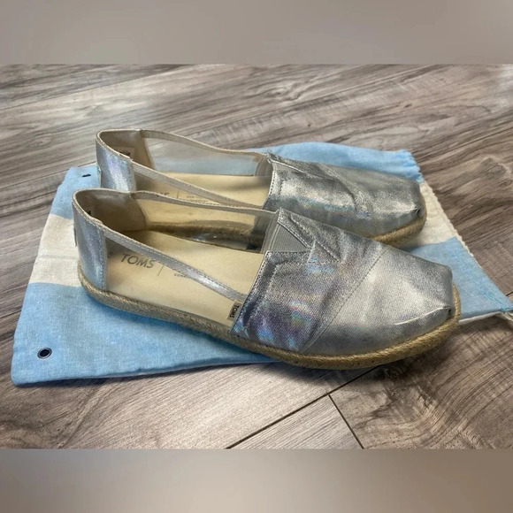 Toms Espadrilles Hologram Transparent Clear Silver Rope Wrapped Slip-On Size 9 - Picture 2 of 10